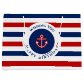Nautical Marine Navy Blue White Stripes Wishes Groot Cadeauzakje (Voorkant)