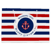 Nautical Marine Navy Blue White Stripes Wishes Groot Cadeauzakje (Achterkant)