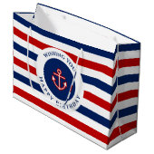 Nautical Marine Navy Blue White Stripes Wishes Groot Cadeauzakje (Voorkant Gekanteld)