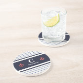 Nautical Marine Navy Blue White Stripes Zandsteen Onderzetter (Zijkant)