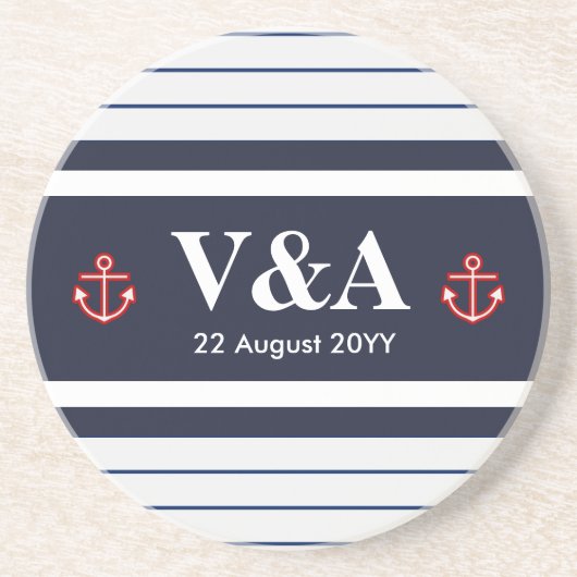 Nautical Marine Navy Blue White Stripes Zandsteen Onderzetter (Voorkant)