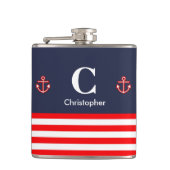 Nautical Marine Navy Royal Red Stripes Heupfles (Voorkant)