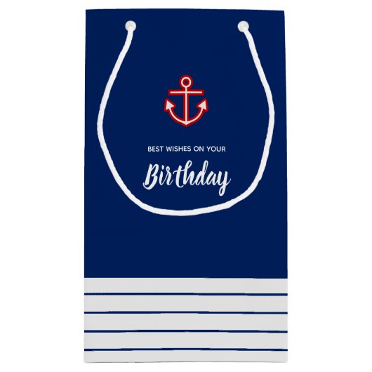 Nautical Marine Navy White Anchor Birthday Klein Cadeauzakje (Achterkant)