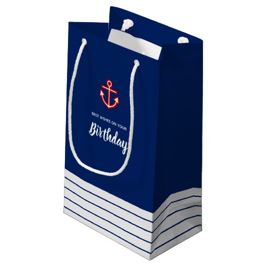 Nautical Marine Navy White Anchor Birthday Klein Cadeauzakje (Achterkant Gekanteld)