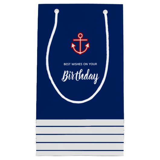Nautical Marine Navy White Anchor Birthday Klein Cadeauzakje (Voorkant)