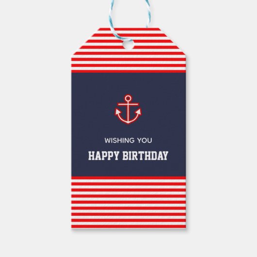 Nautical Marine Navy White Anchor Design Cadeaulabel (Voorkant)