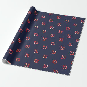 Nautical Marine Navy White Anchor Design Cadeaupapier