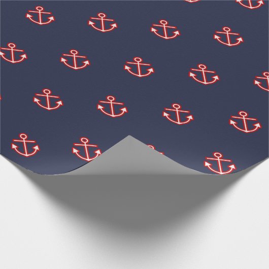 Nautical Marine Navy White Anchor Design Cadeaupapier (Hoek)