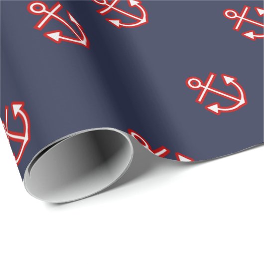 Nautical Marine Navy White Anchor Design Cadeaupapier (Rol Hoek)
