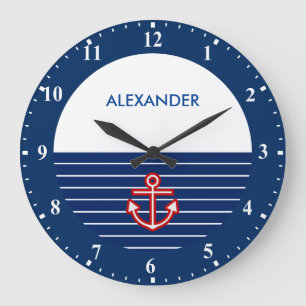 Nautical Marine Navy White Anchor Design Grote Klok