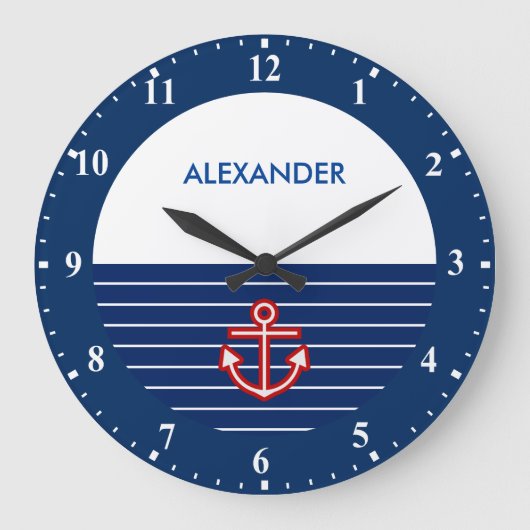 Nautical Marine Navy White Anchor Design Grote Klok (Voorkant)