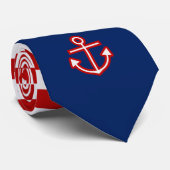 Nautical Marine Navy White Anchor Design Stropdas (Opgerold)
