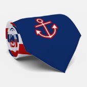 Nautical Marine Navy White Anchor Design Stropdas (Opgerold)