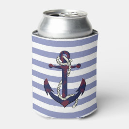 Nautical marine rustand anchor met touw/blauwe str blikjeskoeler