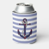 Nautical marine rustand anchor met touw/blauwe str blikjeskoeler (Blikje Achterkant)
