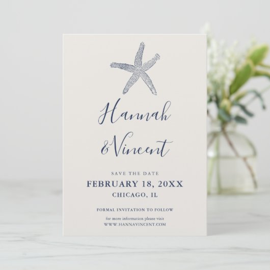 Nautical marine Starfish Save the Date Kaart (Staand voorkant)