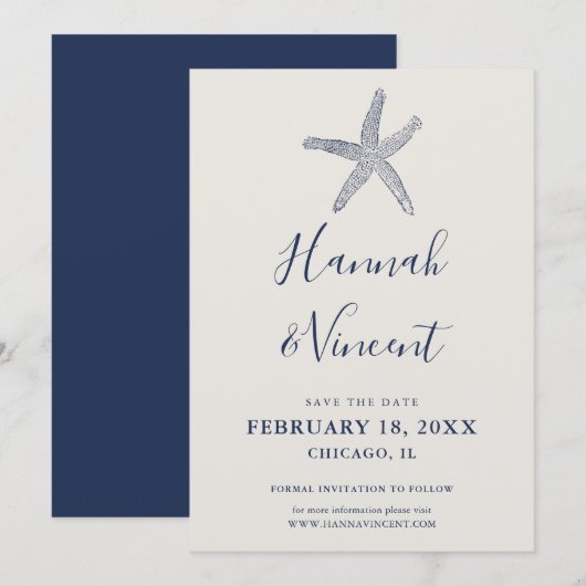 Nautical marine Starfish Save the Date Kaart (Voorkant / Achterkant)