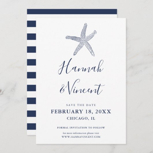Nautical marine Starfish Save the Date Kaart (Voorkant / Achterkant)