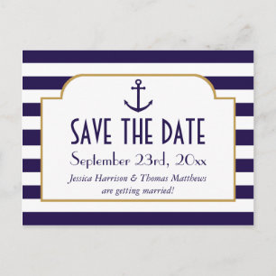 Nautical marine & White Stripe Anchor Save the Dat Aankondigingskaart