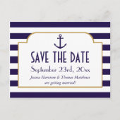 Nautical marine & White Stripe Anchor Save the Dat Aankondigingskaart (Voorkant)