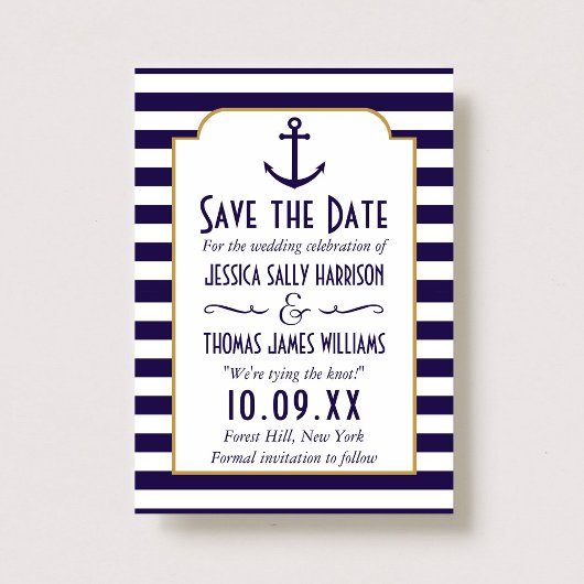 Nautical marine & White Stripe Anchor Save the Dat Date