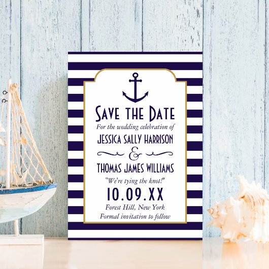 Nautical marine & White Stripe Anchor Save the Dat Date