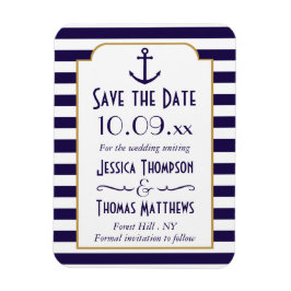 Nautical marine & White Stripe Anchor Save the Dat Magneet