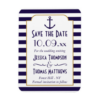 Nautical marine & White Stripe Anchor Save the Dat Magneet