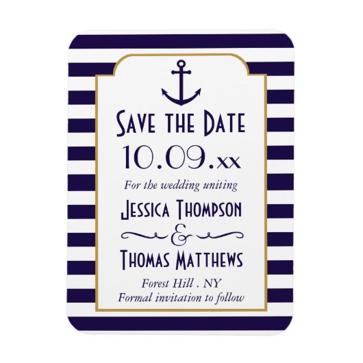Nautical marine & White Stripe Anchor Save the Dat Magneet (Verticaal)