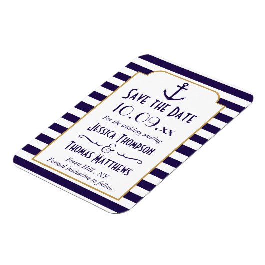 Nautical marine & White Stripe Anchor Save the Dat Magneet (Linkerzijde)