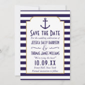 Nautical marine & White Stripe Anchor Save the Dat Save The Date (Voorkant)