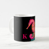Nautical Marine Zeepaardje Roze Zwart Chic Koffiemok (Voorkant links)
