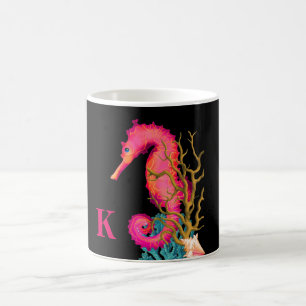 Nautical Marine Zeepaardje Roze Zwart Chic Koffiemok