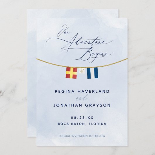 Nautical Maritime Flag Monogram Weddenschap Save Save The Date (Voorkant / Achterkant)