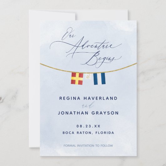 Nautical Maritime Flag Monogram Weddenschap Save The Date (Voorkant)
