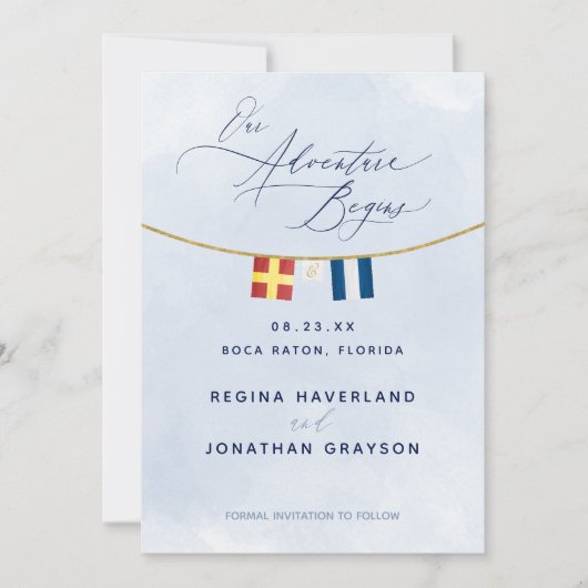 Nautical Maritime Flag Monogram Weddenschap Save The Date (Voorkant)