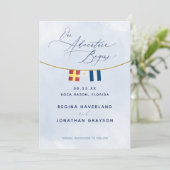 Nautical Maritime Flag Monogram Weddenschap Save The Date (Staand voorkant)