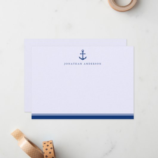 Nautical Maritime Navy Blue Anchor Correspondent Notitiekaartje (Voorkant / Achterkant in situ)