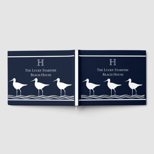 Nautical marvy Sand Pipers Coastal Monogrammed Gastenboek (Volledig)