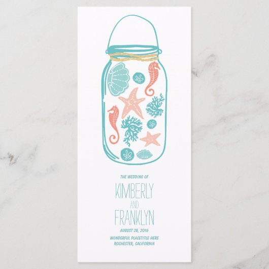 Nautical Mason Jar White Seaside Wedding Programma Programmakaart (Voorkant)