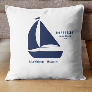 Nautical meerhuis met marineblauwe streep kussen