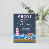 Nautical Meisje Beer Roze en Marine Verjaardagsfee Briefkaart (Staand voorkant)