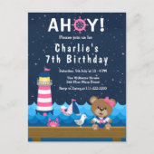 Nautical Meisje Beer Roze en Marine Verjaardagsfee Briefkaart (Voorkant)