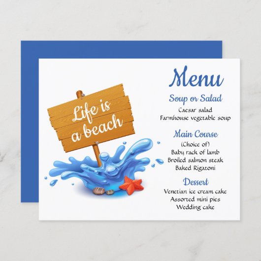 Nautical Menu Blue Beach Ocean Wedding Party (Voorkant / Achterkant)