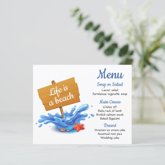 Nautical Menu Blue Beach Ocean Wedding Party (Staand voorkant)