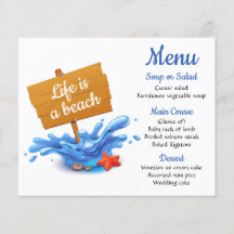Nautical Menu Blue Beach Ocean Wedding Party
