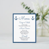 Nautical Menu Navy Blue Wedding Ocean Beach Sailor (Staand voorkant)