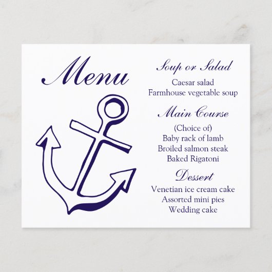 Nautical Menu Ship Anchor Navy Blue Wedding (Voorkant)