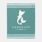 Nautical Mermaid Blauwgroen & White Stripes Fleece Deken (Voorkant)