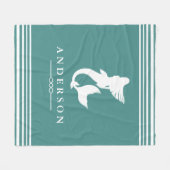 Nautical Mermaid Blauwgroen & White Stripes Fleece Deken (Voorkant (Horizontaal))